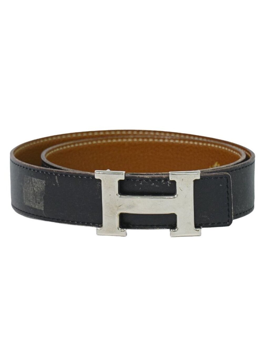 Hermes Constance Belt Reversible Leather Black Brown Silver